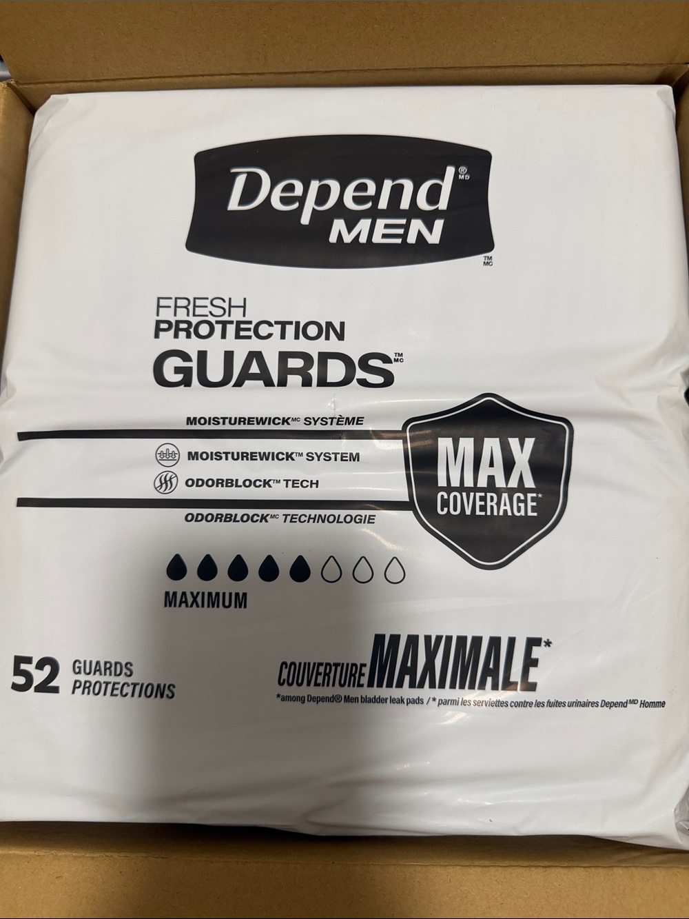 Depend men Fresh Protection Guards - White, Maximum Coverage (52 Count)